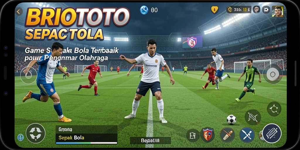 Antarmuka permainan BRIOTOTO dengan grafis yang menakjubkan dan gameplay Sepak Bola.