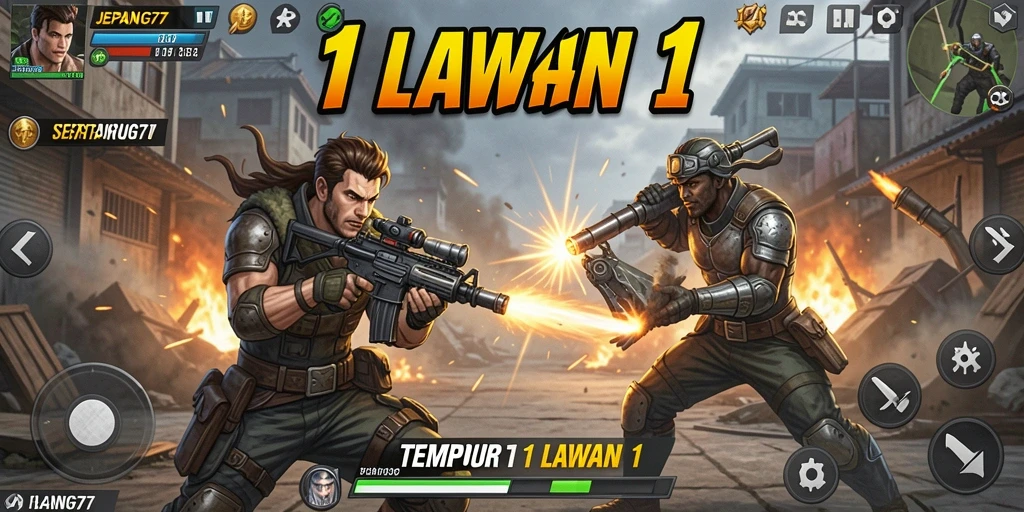 Tampilan duel seru dalam JEPANG77 dengan grafis menakjubkan.