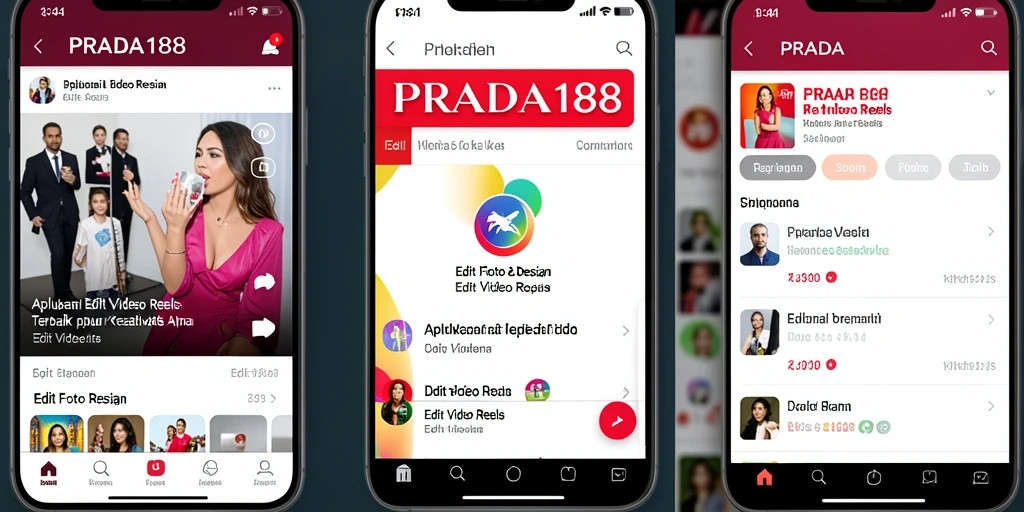 Antarmuka aplikasi PRADA188 dengan fitur Edit Video Reels yang menarik.